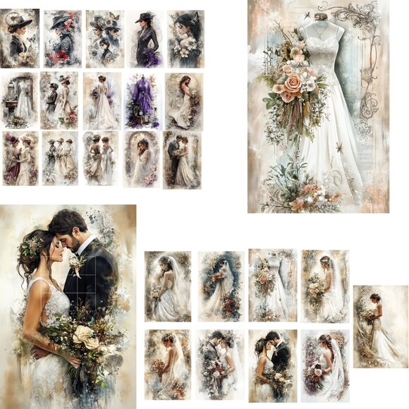 PRINTED 24 Bridal Fashion For Card Toppers Scrapbook Junk Journal Crafts 24 Pcs - Picture 1 of 4